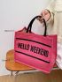 Neon Pink Letter Print Shopper Bag