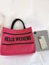 Neon Pink Letter Print Shopper Bag