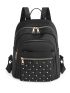 Argyle Quilted Zipper Backpack Purse, Large Capacity Studded Decor Bookbag, Casual Laptop Bag