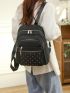 Argyle Quilted Zipper Backpack Purse, Large Capacity Studded Decor Bookbag, Casual Laptop Bag