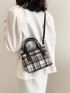 Mini Plaid Pattern Double Handle Square Bag