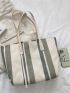 Striped Pattern Tote Bag, Fashion Canvas Shoulder Bag, Women's Large Capacity Handbag, Mothers Day Gift For Mom