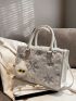 Snowflake Pattern Fuzzy Square Bag With Bag Charm