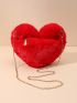 Neon Red Heart Design Fuzzy Chain Novelty Bag