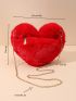 Neon Red Heart Design Fuzzy Chain Novelty Bag