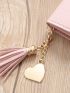 Litchi Embossed Heart & Tassel Decor Long Wallet