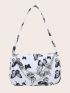 Trendy Zipper Shoulder Bag, Fashion Butterfly Pattern Underarm Bag, Stylish Chain Decor Purse