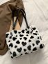 Heart Pattern Fluffy Shoulder Tote Bag