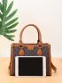 Letter Graphic Double Handle Square Bag