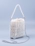 Mini Faux Pearl Beaded Chain Square Bag