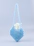 Mini Drawstring Detail Heart Design Beaded Shoulder Bag