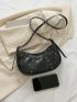 Crocodile Embossed Studded Decor Hobo Bag