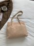 Chain Decor Fuzzy Shoulder Tote Bag