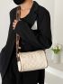 Letter Embroidered Quilted Contrast Piping Bucket Bag