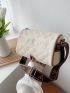 Letter Embroidered Quilted Contrast Piping Bucket Bag