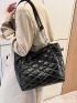 Quilted Detail Chain Decor Shoulder Tote Bag