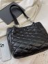 Quilted Detail Chain Decor Shoulder Tote Bag