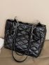 Quilted Detail Chain Decor Shoulder Tote Bag