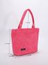 Letter Patch Decor Corduroy Shoulder Tote Bag