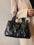 Quilted Detail Tote Bag, Fashion Double Handle Bag Women's Stylish Handbag For Work & School