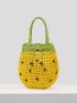 VCAY Two Tone Bead Decor Straw Bag