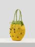 VCAY Two Tone Bead Decor Straw Bag