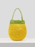 VCAY Two Tone Bead Decor Straw Bag