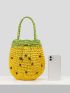 VCAY Two Tone Bead Decor Straw Bag