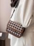 Mini Houndstooth Pattern Flap Square Bag