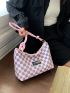 Checkered Pattern Letter Patch Decor Hobo Bag