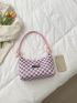 Checkered Pattern Letter Patch Decor Hobo Bag