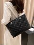 Quilted Detail Chain Shoulder Tote Bag