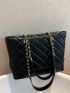 Quilted Detail Chain Shoulder Tote Bag