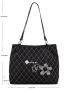 Letter Embroidered Quilted Flower Decor Shoulder Tote Bag