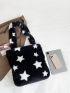 Stylish Star Pattern Fluffy Tote Bag Women's Large Capacity Handbag Fluffy Shoulder Tote Bag