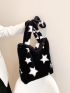 Stylish Star Pattern Fluffy Tote Bag Women's Large Capacity Handbag Fluffy Shoulder Tote Bag