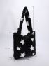 Stylish Star Pattern Fluffy Tote Bag Women's Large Capacity Handbag Fluffy Shoulder Tote Bag