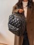 Quilted Detail Zipper Functional Backpack