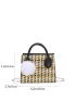 Mini Houndstooth Pattern Pom Pom Decor Chain Square Bag