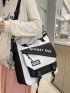 Two Tone Letter Graphic Shoulder Tote Bag With Bag Charm