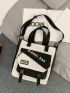 Two Tone Letter Graphic Shoulder Tote Bag With Bag Charm