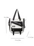 Two Tone Letter Graphic Shoulder Tote Bag With Bag Charm