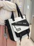 Two Tone Letter Graphic Shoulder Tote Bag With Bag Charm