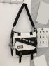 Two Tone Letter Graphic Shoulder Tote Bag With Bag Charm