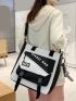 Two Tone Letter Graphic Shoulder Tote Bag With Bag Charm