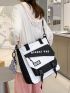 Two Tone Letter Graphic Shoulder Tote Bag With Bag Charm