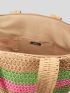 VCAY Color Block Pom Pom Decor Straw Bag