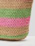 VCAY Color Block Pom Pom Decor Straw Bag