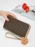 Geometric Pattern Pompom Decor Long Wallet