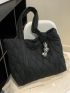 Quilted Shoulder Tote Bag With Bag Charm